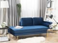 Miniatyrbillede 2 af 7: Sofa Chaiselong Blå Velour Guld Metalben Blød Lille Hjørnesofa Daybed med Ryg Højrevendt Tilbehør Pude Stue Inspiration Glamour Eklektisk