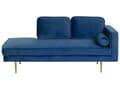 Miniatyrbillede 1 af 7: Sofa Chaiselong Blå Velour Guld Metalben Blød Lille Hjørnesofa Daybed med Ryg Højrevendt Tilbehør Pude Stue Inspiration Glamour Eklektisk