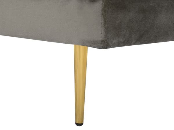 Sofa Chaiselong Grå Velour Guld Metalben Blød Lille Hjørnesofa Daybed med Ryg Venstrevendt Tilbehør Pude Stue Inspiration Glamour Eklektisk