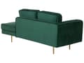 Miniatyrbillede 5 af 7: Sofa Chaiselong Grøn Velour Guld Metalben Blød Lille Hjørnesofa Daybed med Ryg Venstrevendt Tilbehør Pude Stue Inspiration Glamour Eklektisk
