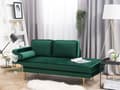 Miniatyrbillede 2 af 7: Sofa Chaiselong Grøn Velour Guld Metalben Blød Lille Hjørnesofa Daybed med Ryg Venstrevendt Tilbehør Pude Stue Inspiration Glamour Eklektisk
