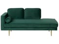 Miniatyrbillede 1 af 7: Sofa Chaiselong Grøn Velour Guld Metalben Blød Lille Hjørnesofa Daybed med Ryg Venstrevendt Tilbehør Pude Stue Inspiration Glamour Eklektisk