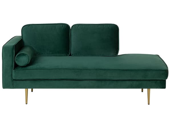 Schäslong Smaragdgrön Sammet Stoppad Vänstervänd Metallben Kudde Modern Design