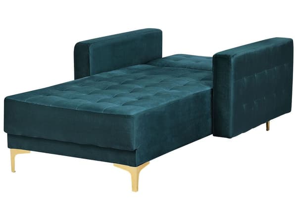 Chaiselong Blågrøn Velour med Skumfyld og Guld Krom Metalben Daybed Klassisk Moderne Tuftet Klik Klak modul Sovefunktion Stueindretning