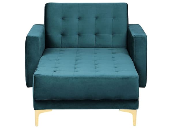 Chaiselong Blågrøn Velour med Skumfyld og Guld Krom Metalben Daybed Klassisk Moderne Tuftet Klik Klak modul Sovefunktion Stueindretning