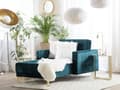 Miniatyrbillede 2 af 7: Chaiselong Blågrøn Velour med Skumfyld og Guld Krom Metalben Daybed Klassisk Moderne Tuftet Klik Klak modul Sovefunktion Stueindretning