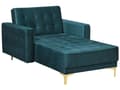 Miniatyrbillede 1 af 7: Chaiselong Blågrøn Velour med Skumfyld og Guld Krom Metalben Daybed Klassisk Moderne Tuftet Klik Klak modul Sovefunktion Stueindretning