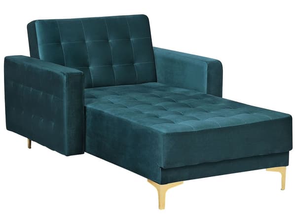 Chaiselong Blågrøn Velour med Skumfyld og Guld Krom Metalben Daybed Klassisk Moderne Tuftet Klik Klak modul Sovefunktion Stueindretning