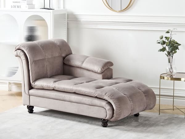 Schäslong Taupe Klädsel Stoppning Svarta Ben Modern Design