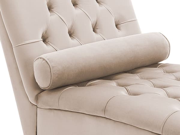 Beige Sammet Chesterfield Knappar Modernt Vardagsrum Schäslong Trä Ben