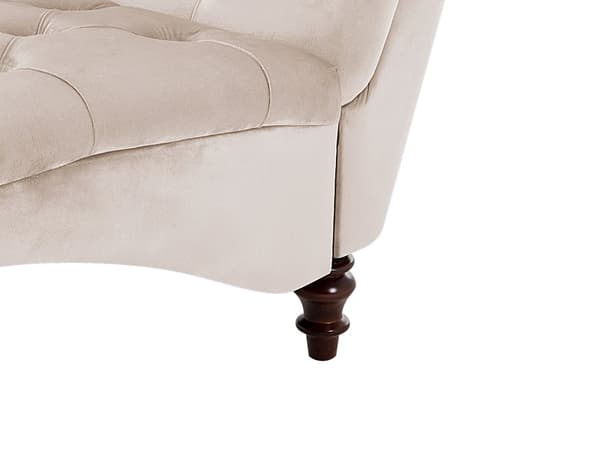 Beige Sammet Chesterfield Knappar Modernt Vardagsrum Schäslong Trä Ben