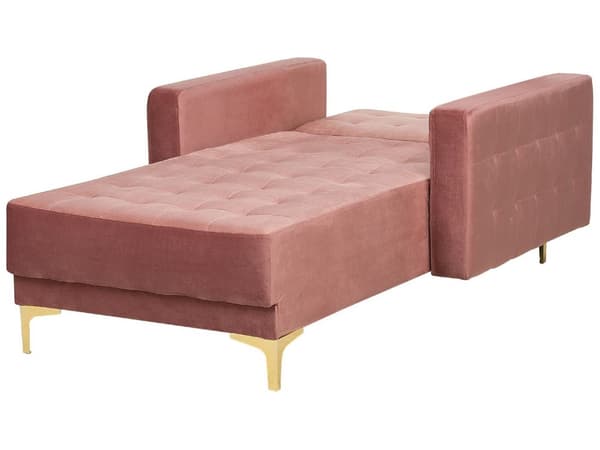 Chaiselong Lyserød Velour med Skumfyld og Guld Krom Metalben Daybed Klassisk Moderne Tuftet Klik Klak modul Sovefunktion Stue indretning