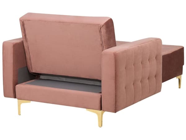 Chaiselong Lyserød Velour med Skumfyld og Guld Krom Metalben Daybed Klassisk Moderne Tuftet Klik Klak modul Sovefunktion Stue indretning