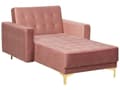 Miniatyrbillede 1 af 6: Chaiselong Lyserød Velour med Skumfyld og Guld Krom Metalben Daybed Klassisk Moderne Tuftet Klik Klak modul Sovefunktion Stue indretning