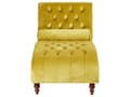 Miniatyrbillede 4 af 11: Chaiselong Gul Velour Mørk Træben Quiltet Chesterfield Mønster Daybed Ryg Pølsepude Psykolog Stol Tilbehør Vintage Glamour Stue Inspiration