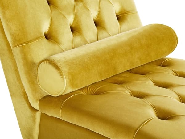 Chaiselong Gul Velour Mørk Træben Quiltet Chesterfield Mønster Daybed Ryg Pølsepude Psykolog Stol Tilbehør Vintage Glamour Stue Inspiration