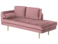 Miniatyrbillede 4 af 7: Sofa Chaiselong Lyserød Velour Guld Metalben Blød Lille Hjørnesofa Daybed med Ryg Venstrevendt Tilbehør Pude Stue Inspiration Glamour