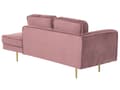 Miniatyrbillede 5 af 7: Sofa Chaiselong Lyserød Velour Guld Metalben Blød Lille Hjørnesofa Daybed med Ryg Venstrevendt Tilbehør Pude Stue Inspiration Glamour