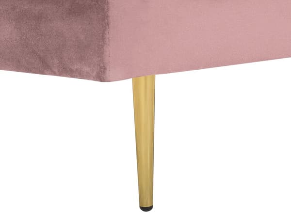 Sofa Chaiselong Lyserød Velour Guld Metalben Blød Lille Hjørnesofa Daybed med Ryg Venstrevendt Tilbehør Pude Stue Inspiration Glamour
