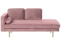 Miniatyrbillede 1 af 7: Sofa Chaiselong Lyserød Velour Guld Metalben Blød Lille Hjørnesofa Daybed med Ryg Venstrevendt Tilbehør Pude Stue Inspiration Glamour