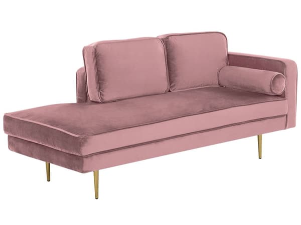 Schäslong Rosa Sammet Stoppad Högervänd Metallben Kudde Modern Design