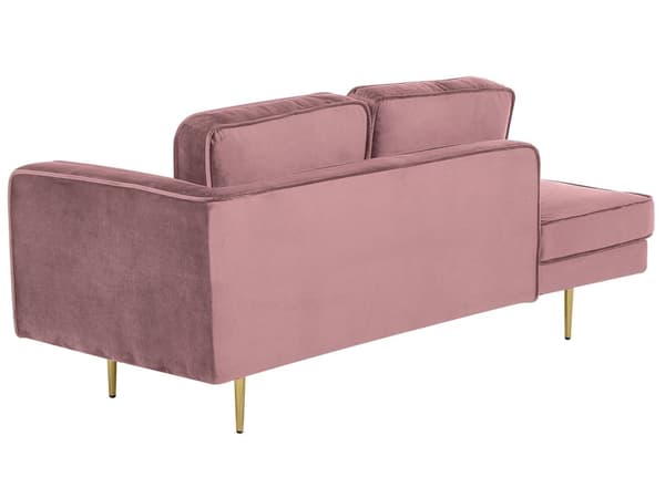 Schäslong Rosa Sammet Stoppad Högervänd Metallben Kudde Modern Design