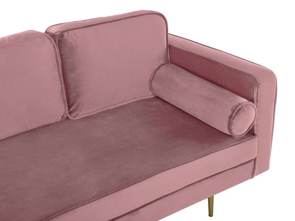 Schäslong Rosa Sammet Stoppad Högervänd Metallben Kudde Modern Design