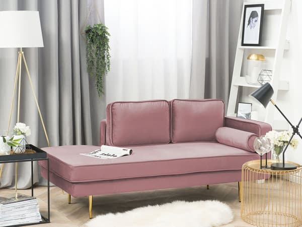 Schäslong Rosa Sammet Stoppad Högervänd Metallben Kudde Modern Design