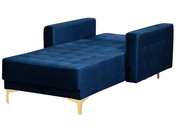 Chaiselong Blå Velour med Skumfyld og Guld Krom Metalben Daybed Klassisk Moderne Tuftet Klik Klak modul Sovefunktion Stueindretning