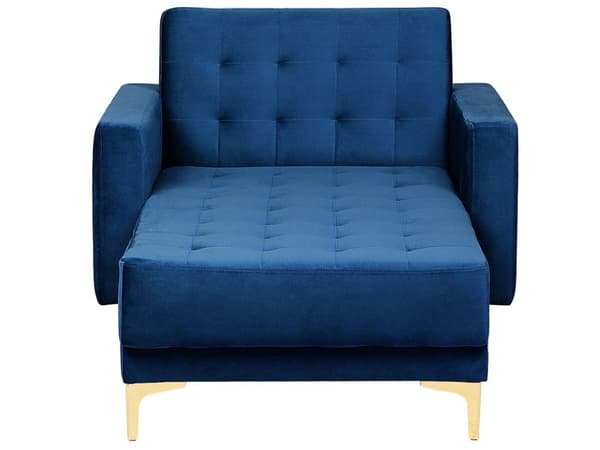 Chaiselong Blå Velour med Skumfyld og Guld Krom Metalben Daybed Klassisk Moderne Tuftet Klik Klak modul Sovefunktion Stueindretning