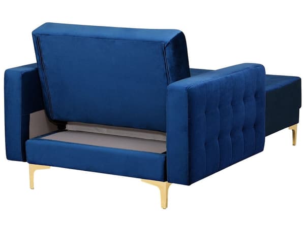 Chaiselong Blå Velour med Skumfyld og Guld Krom Metalben Daybed Klassisk Moderne Tuftet Klik Klak modul Sovefunktion Stueindretning