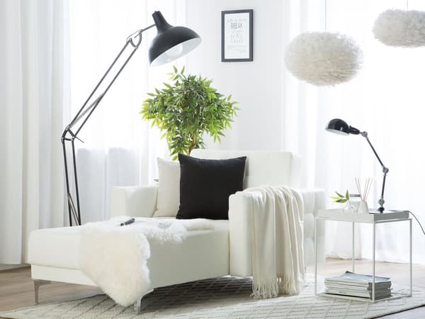 Chaiselong Hvid Kunstlæder med Skumfyld og Sølv Krom Metal Ben Moderne Tuftet Daybed Klik Klak Modulær med Ligge- og Sovefunktion