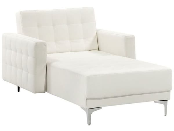 Chaiselong Hvid Kunstlæder med Skumfyld og Sølv Krom Metal Ben Moderne Tuftet Daybed Klik Klak Modulær med Ligge- og Sovefunktion