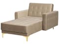 Miniatyrbillede 4 af 7: Chaiselong Beige Velour med Skumfyld og Guld Forkromet Metal Moderne tuftet daybed klik klak modulær med sovefunktion gæstevenlig