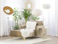 Miniatyrbillede 2 af 7: Chaiselong Beige Velour med Skumfyld og Guld Forkromet Metal Moderne tuftet daybed klik klak modulær med sovefunktion gæstevenlig