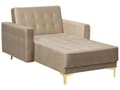 Miniatyrbillede 1 af 7: Chaiselong Beige Velour med Skumfyld og Guld Forkromet Metal Moderne tuftet daybed klik klak modulær med sovefunktion gæstevenlig