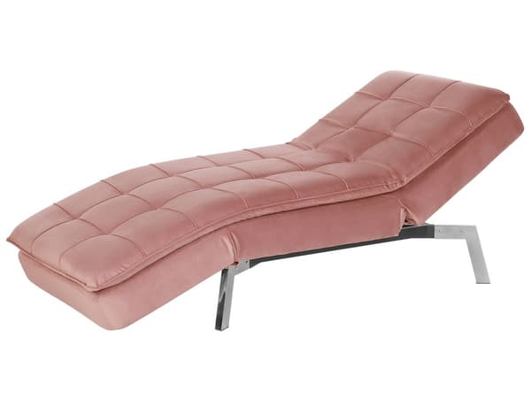 Schäslong Rosa Sammet Tuftad Justerbar Rygg och Ben Modern Glam