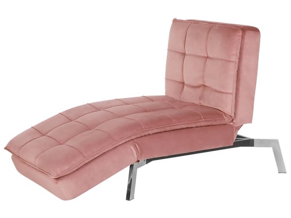 Schäslong Rosa Sammet Tuftad Justerbar Rygg och Ben Modern Glam