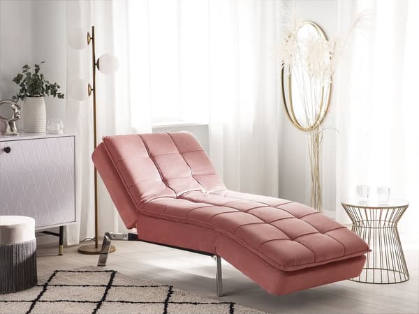 Schäslong Rosa Sammet Tuftad Justerbar Rygg och Ben Modern Glam
