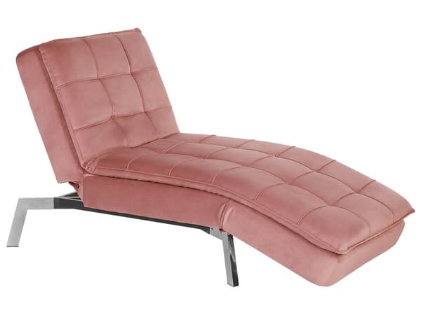 Schäslong Rosa Sammet Tuftad Justerbar Rygg och Ben Modern Glam