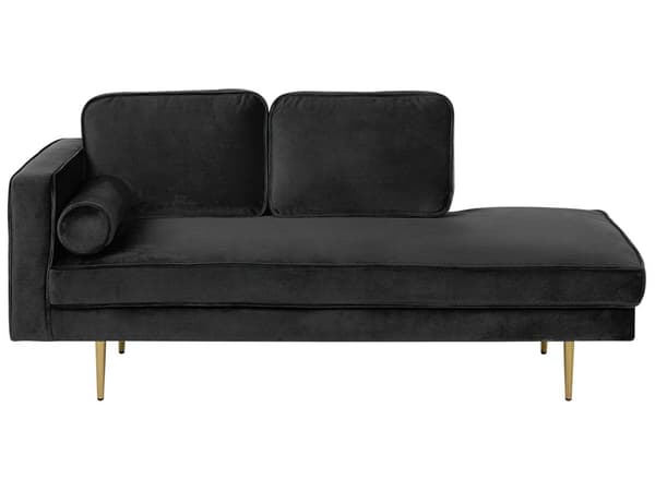 Schäslong Svart Sammet Stoppad Vänstervänd Metallben Kudde Modern Design