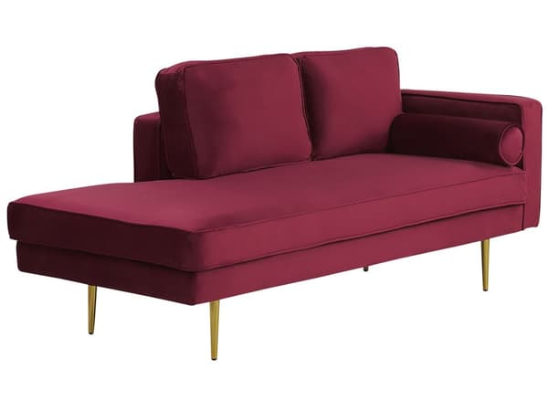 Schäslong Mörkröd Sammet Stoppad Högervänd Metallben Kudde Modern Design