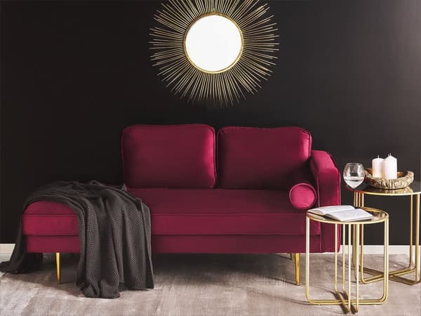 Schäslong Mörkröd Sammet Stoppad Högervänd Metallben Kudde Modern Design