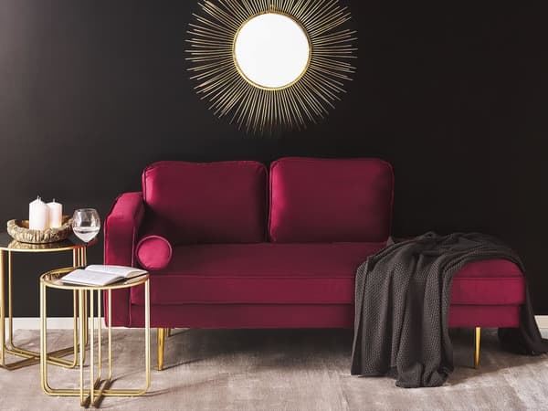 Schäslong Mörkröd Sammet Stoppad Vänstervänd Metallben Kudde Modern Design