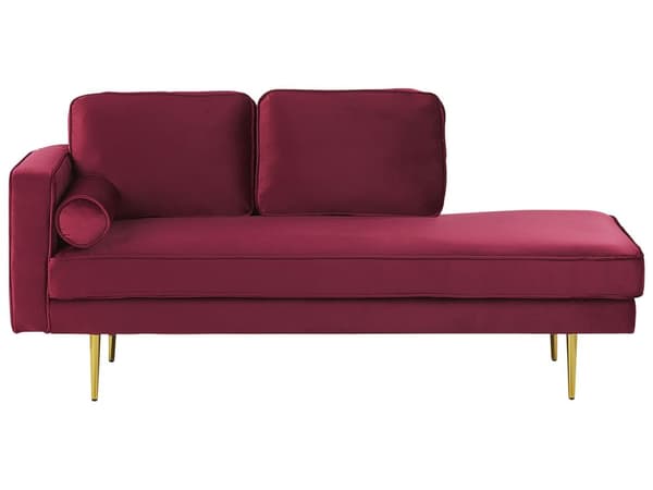 Schäslong Mörkröd Sammet Stoppad Vänstervänd Metallben Kudde Modern Design