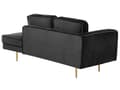 Miniatyrbillede 5 af 7: Sofa Chaiselong Sort Velour Guld Metalben Blød Lille Hjørnesofa Daybed med Ryg Venstrevendt Tilbehør Pude Stue Inspiration Glamour Eklektisk