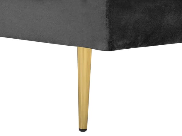 Sofa Chaiselong Sort Velour Guld Metalben Blød Lille Hjørnesofa Daybed med Ryg Venstrevendt Tilbehør Pude Stue Inspiration Glamour Eklektisk