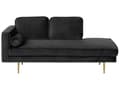 Miniatyrbillede 1 af 7: Sofa Chaiselong Sort Velour Guld Metalben Blød Lille Hjørnesofa Daybed med Ryg Venstrevendt Tilbehør Pude Stue Inspiration Glamour Eklektisk
