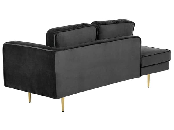 Sofa Chaiselong Sort Velour Guld Metalben Blød Lille Hjørnesofa Daybed med Ryg Højrevendt Tilbehør Pude Stue Inspiration Glamour Eklektisk