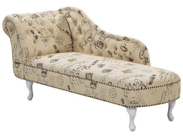 Divaani beige 170 x 61 x 79 cm sametti puu vaneri vasen printtikuvio napitettu verhoilunaula